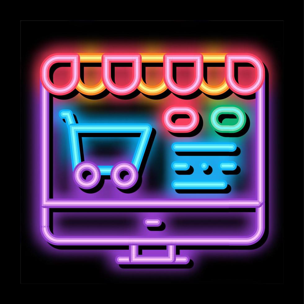 online-shopping-neon-leuchten-symbol-illustration vektor