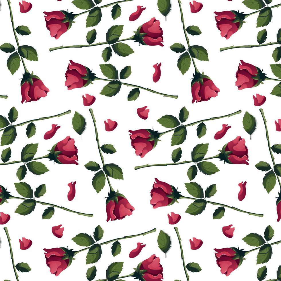 nahtloses muster mit roten rosen, blättern. Fröhliche Romantik, Liebeskonzept. perfekt für Produktdesign, Scrapbooking, Textilien, Geschenkpapier. vektor