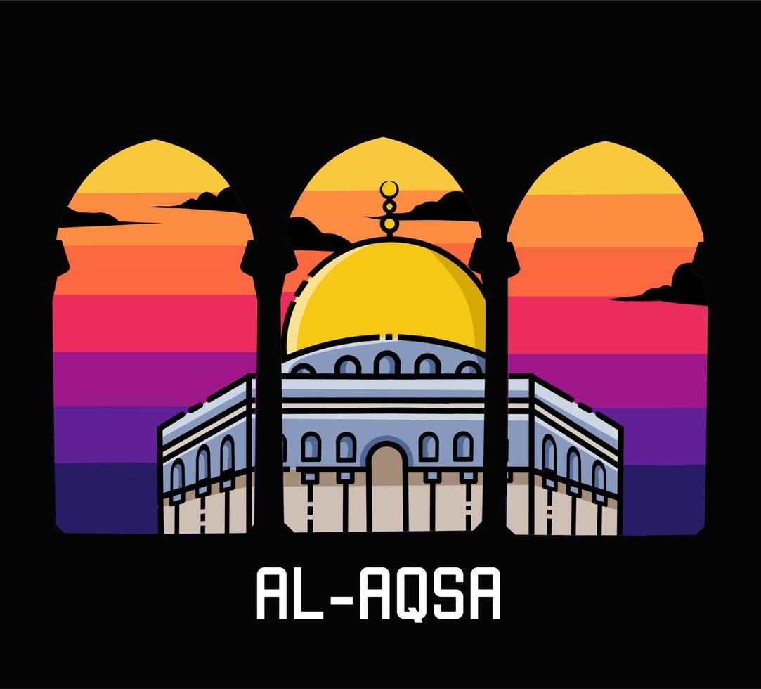 Illustrationsvektor der Al-Aqsa-Moschee in Sonnenuntergangsansicht perfekt für Druck, Poster, Banner usw. vektor