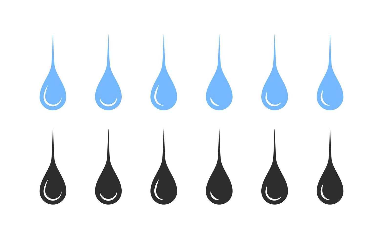 lång vatten droppar. vatten släppa form. blå och svart vatten droppar. vektor illustration