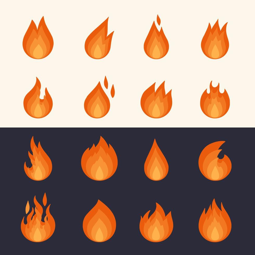 brand lågor, uppsättning av ikon element, enkel form piktogram vektor