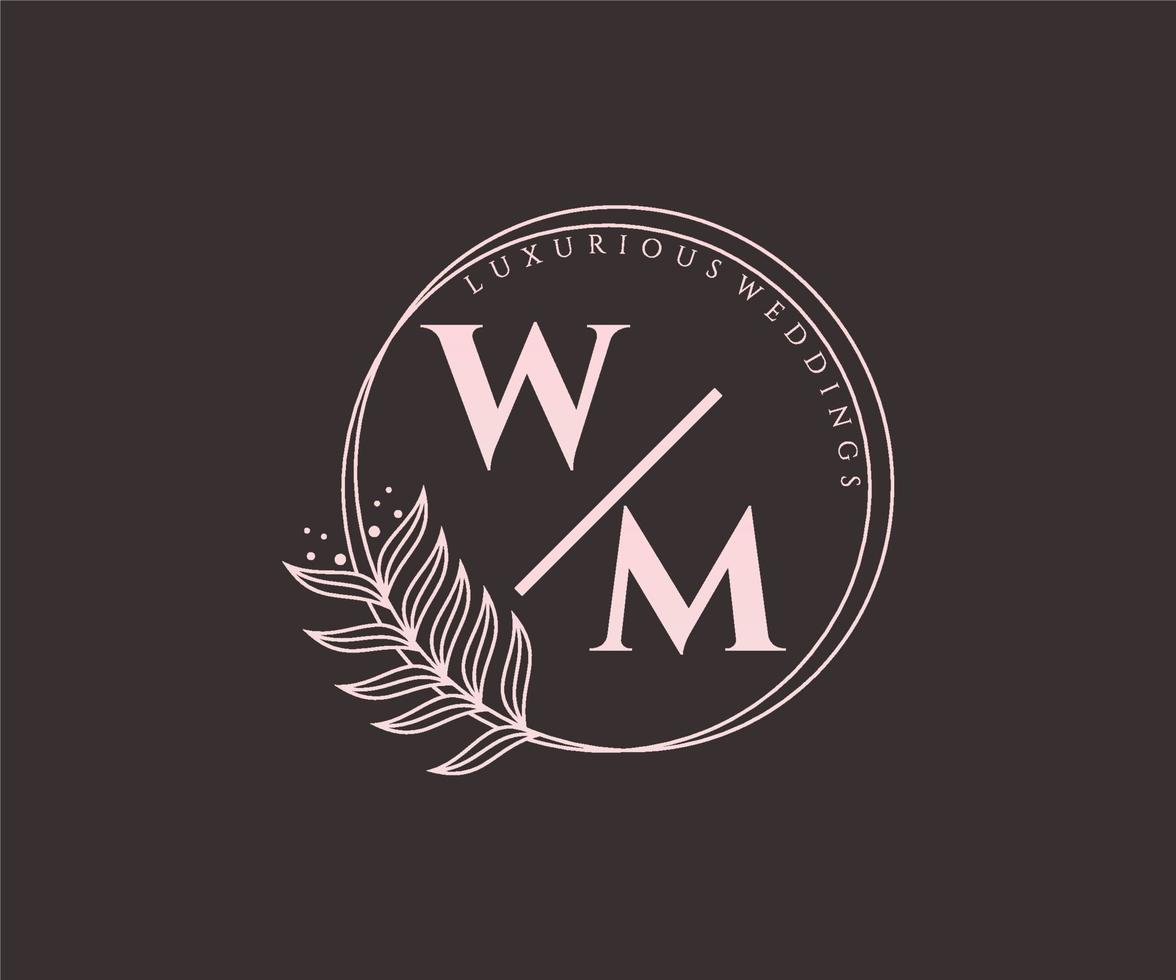 wm initialer brev bröllop monogram logotyper mall, hand dragen modern minimalistisk och blommig mallar för inbjudan kort, spara de datum, elegant identitet. vektor