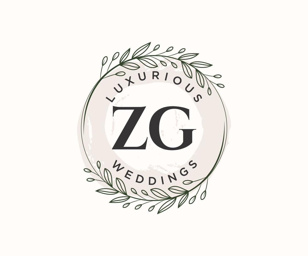 zg initialer brev bröllop monogram logotyper mall, hand dragen modern minimalistisk och blommig mallar för inbjudan kort, spara de datum, elegant identitet. vektor