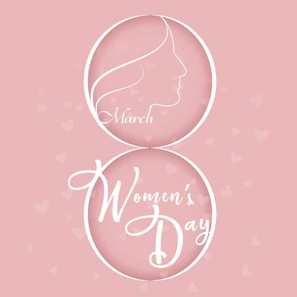 Lycklig kvinnors dag 8 Mars hälsning kort med papper skära stil rosa bakgrund. vektor illustration