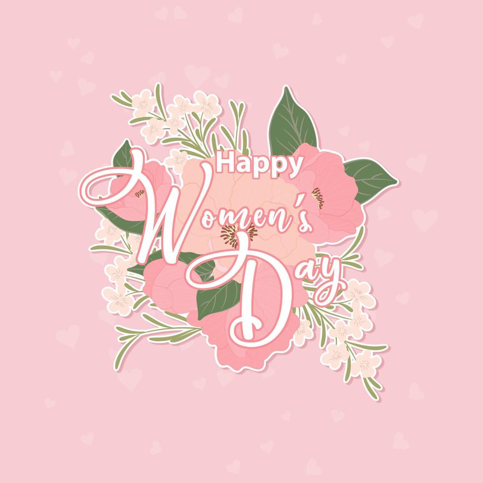 Lycklig kvinnor dag. 8 Mars. med efterföljare i de tillbaka och mjuk rosa bakgrund vektor