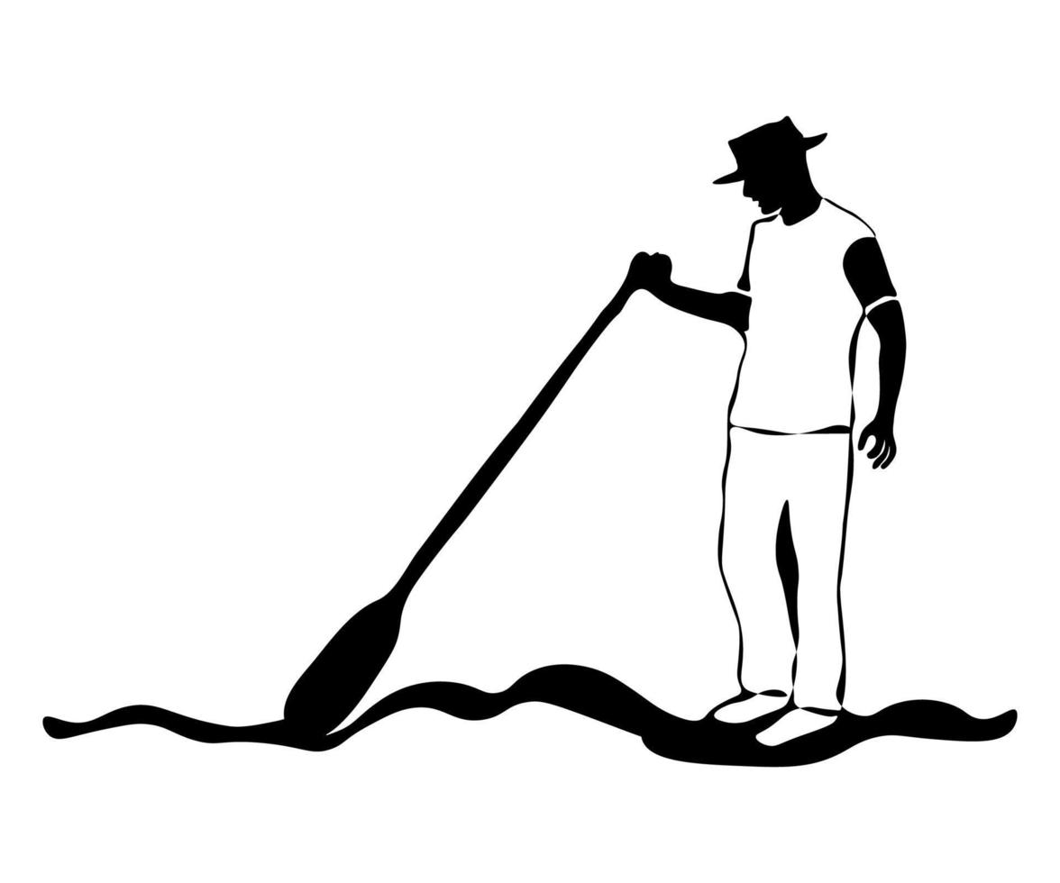 svart och vit logotyp av en man med en paddla, en gondoljär vektor