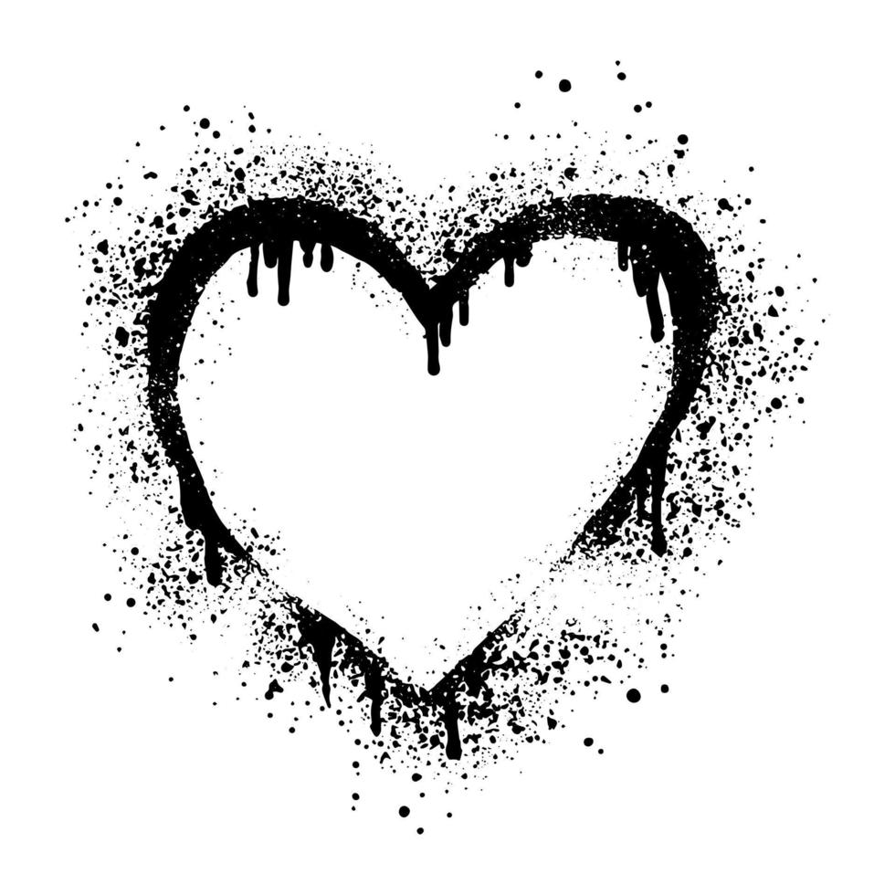 sprühlackiertes Graffiti-Herzschild in Schwarz auf Weiß. Liebe Herz Tropfsymbol. isoliert auf weißem Hintergrund. Vektor-Illustration vektor