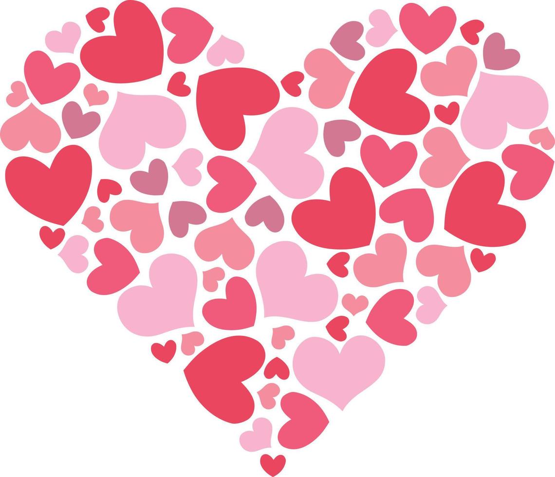 hjärta formad romantisk mönster av hjärta former i röd, rosa, lila och persika Färg vektor