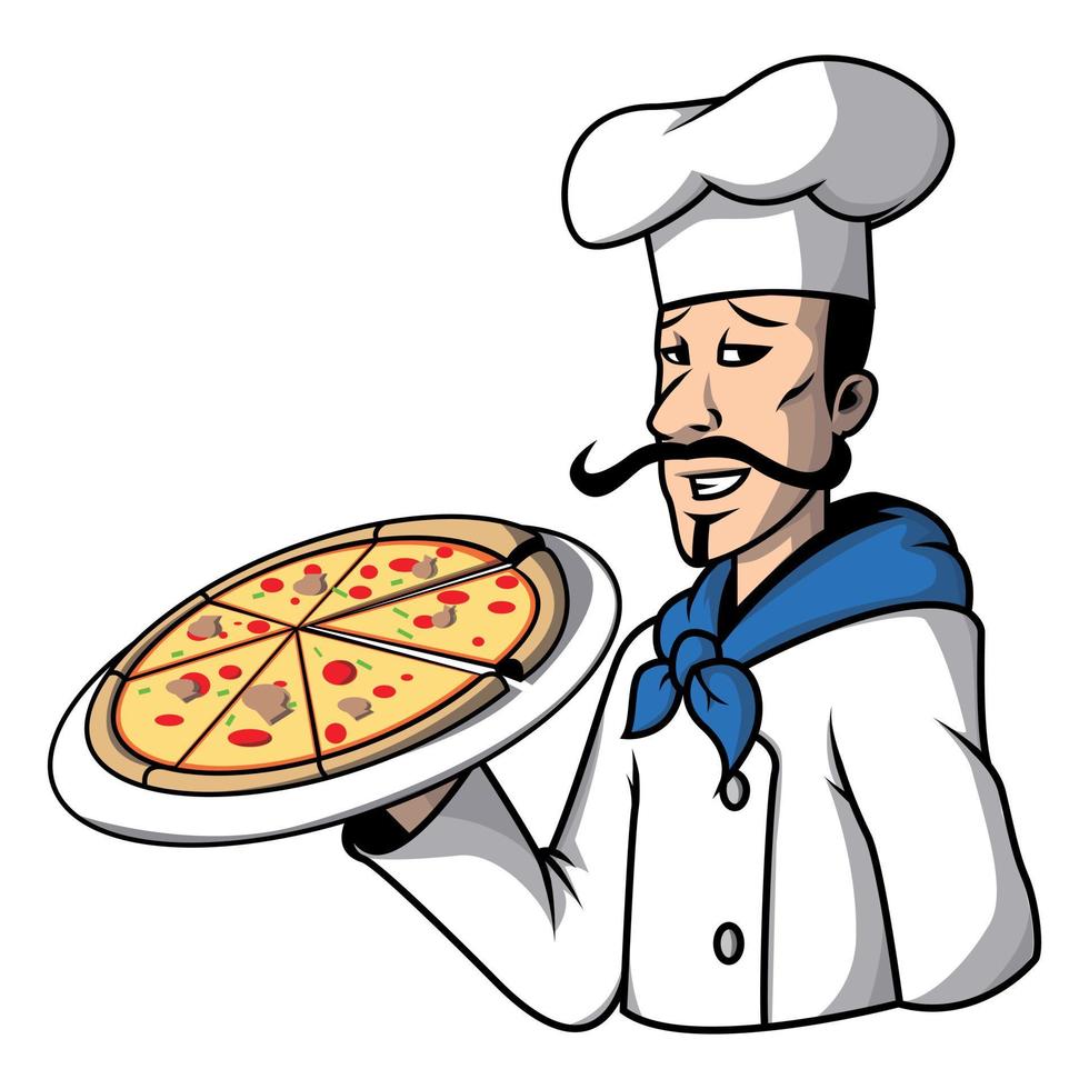 kock med pizza illustration vektor