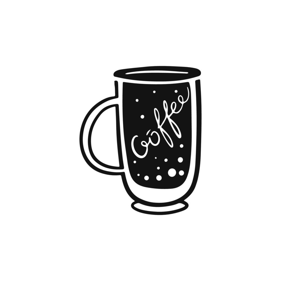 kaffe hand dragen illustration med typografi. kopp silhuett. restaurang kaffe kort, affisch design element vektor