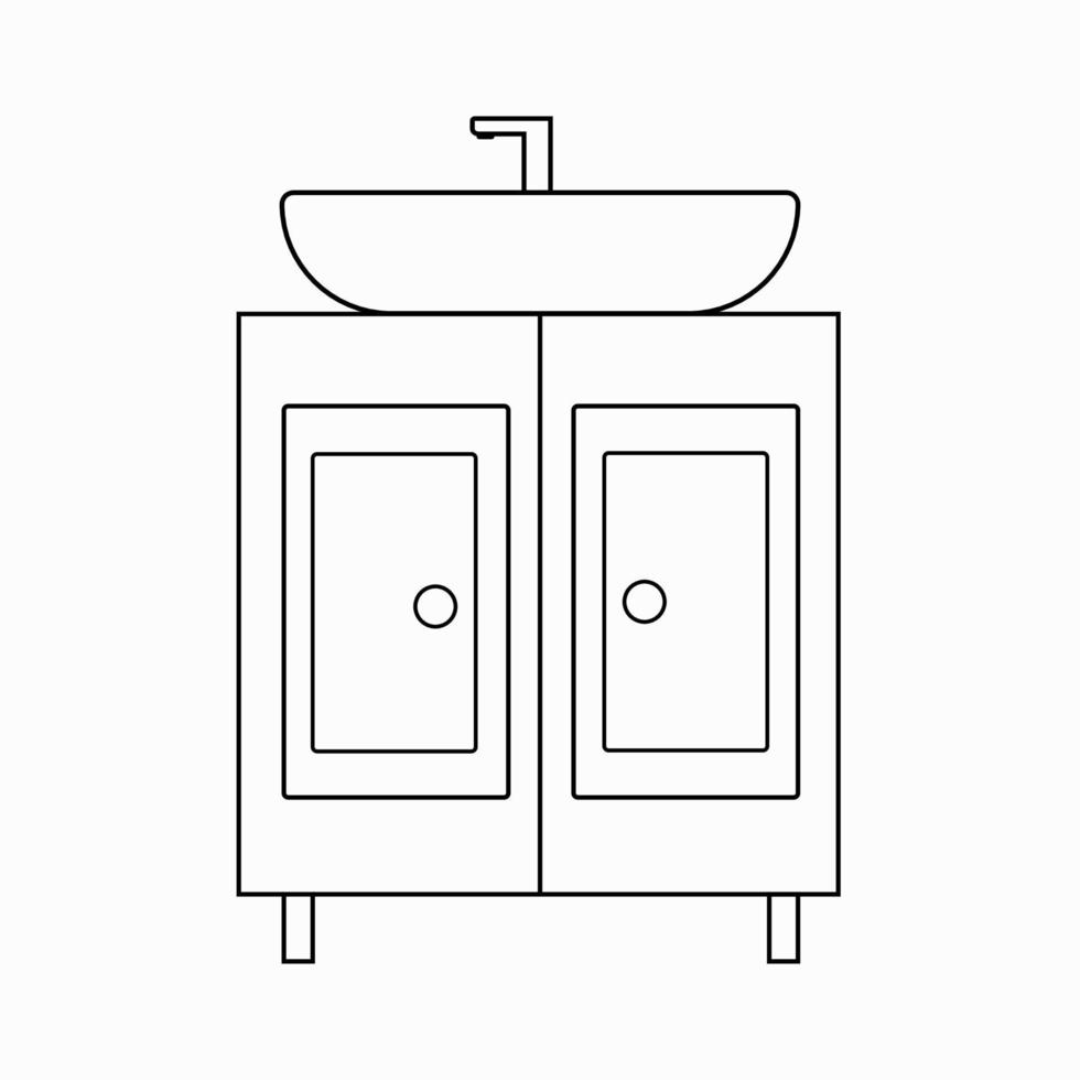 svartvit eleganta årgång badrum handfat med skåp. vektor ikon i en linje stil
