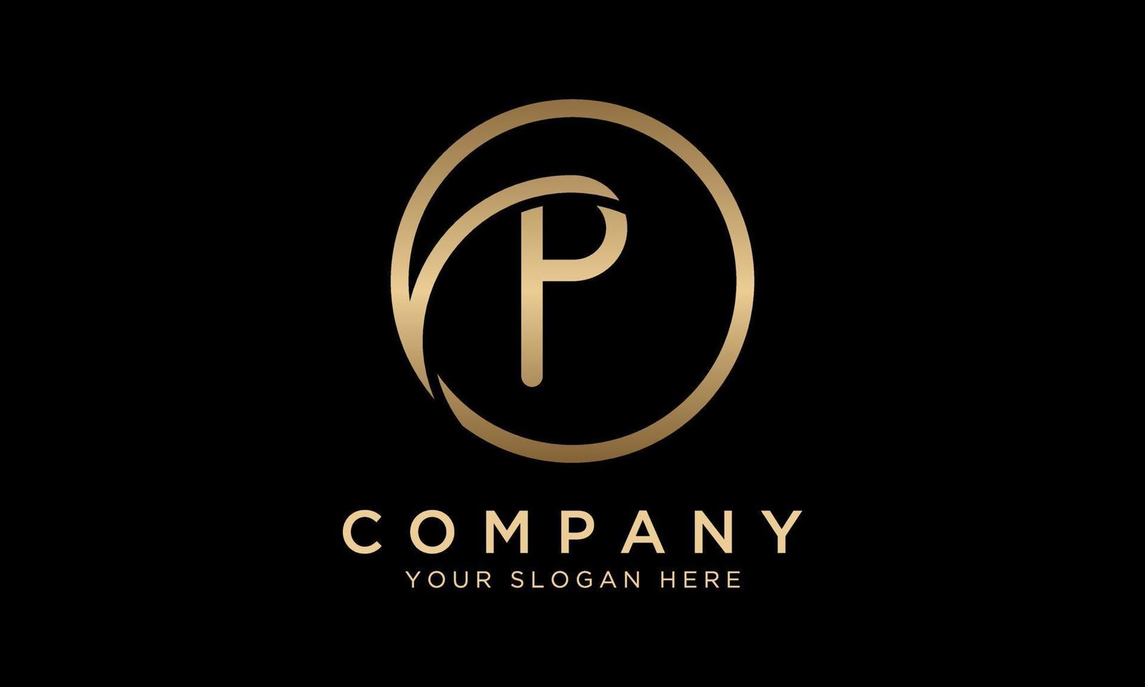 p-Buchstaben-Logo mit Kreisform. moderne, einzigartige kreative p-logo-design-vektorvorlage. elegantes identitätsdesign in goldfarbe. vektor