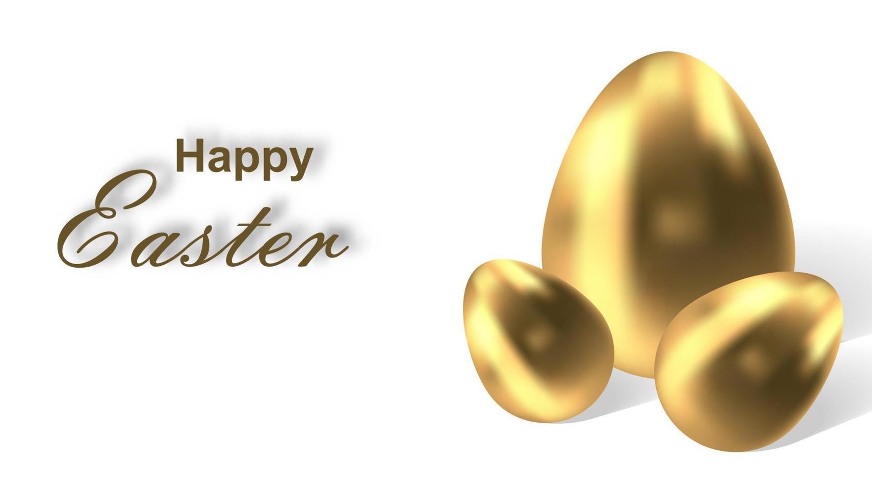 Frohe Ostern. Vektorillustration des goldenen Ostereivektors. christliches religiöses Symbol. Satz von 3d Eiern lokalisiert auf weißem Hintergrund. dekorative Elemente für das Design vektor