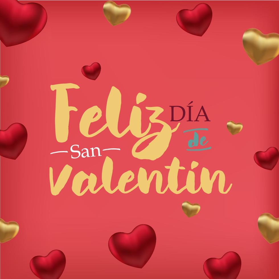 glücklicher valentinstag auf spanisch plakat oder banner mit niedlicher schriftart und vielen süßen herzen werbung und einkaufsvorlage oder hintergrund für liebe und valentinstag konzept pro vektor