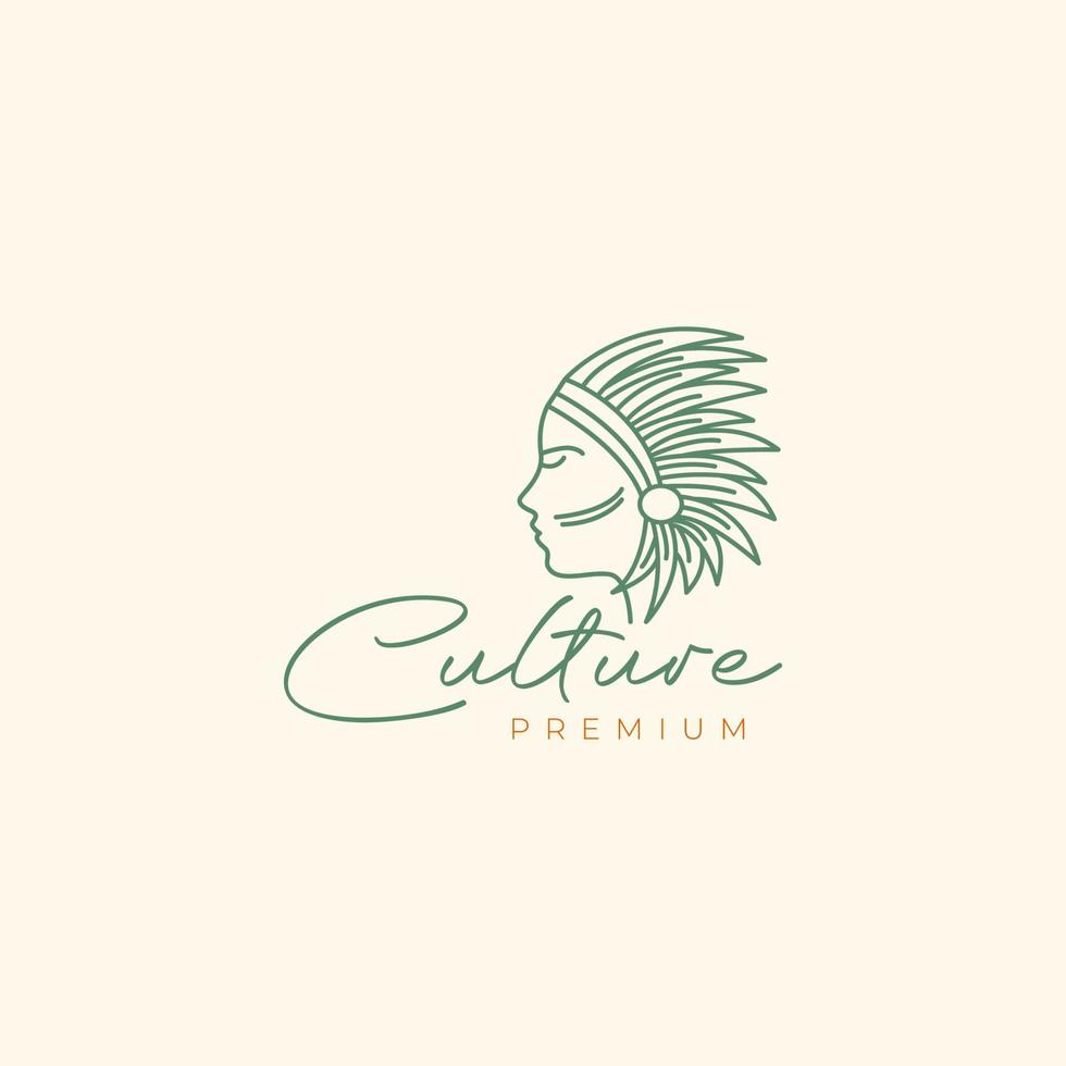 Junger Mann Kultur Stamm Apache Kopfbedeckung Feder Hipster Logo Design Vektor Icon Illustration Vorlage