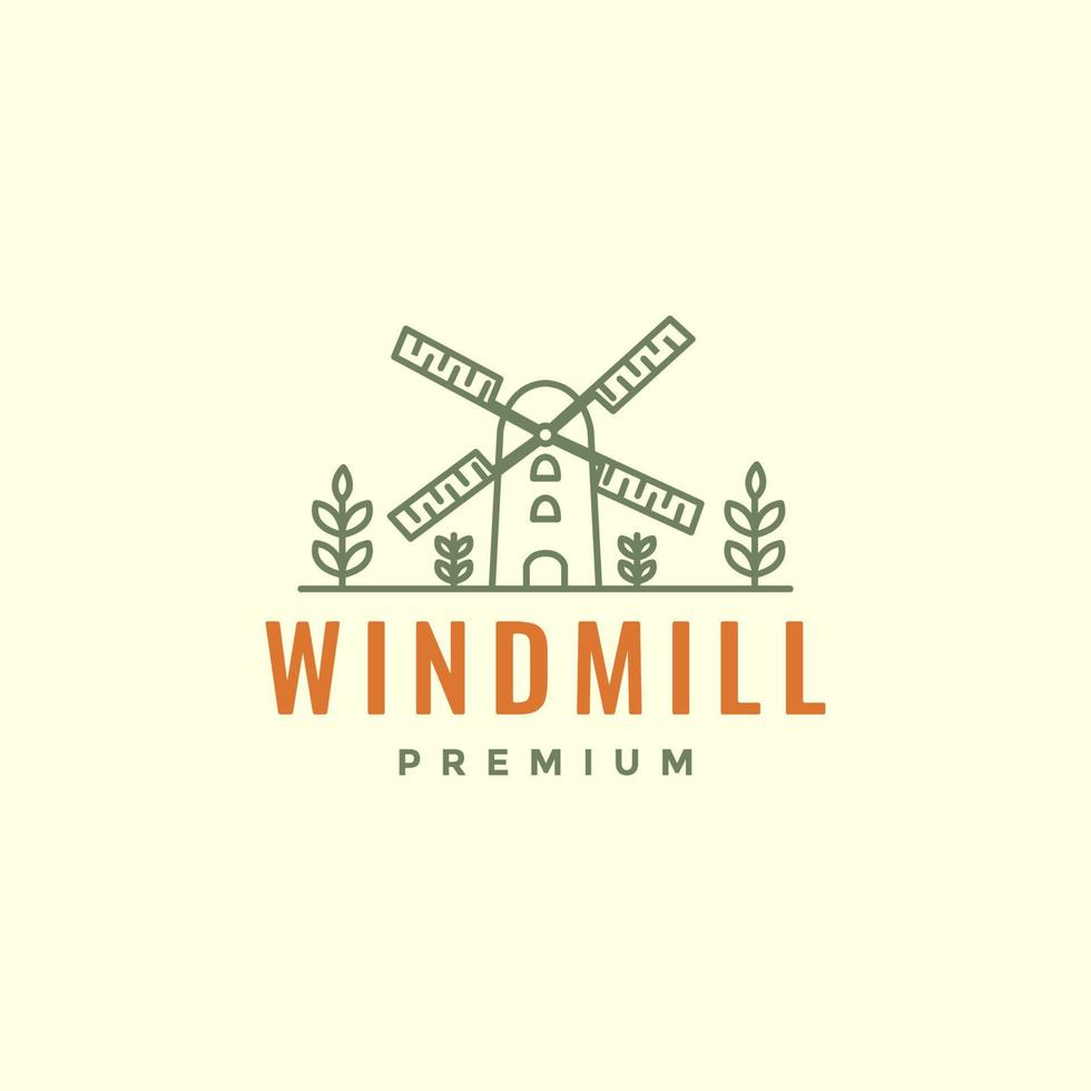 windmühle drehen windpropeller und bäume kultur frische hipster vintage logo design vektor symbol illustrationsvorlage