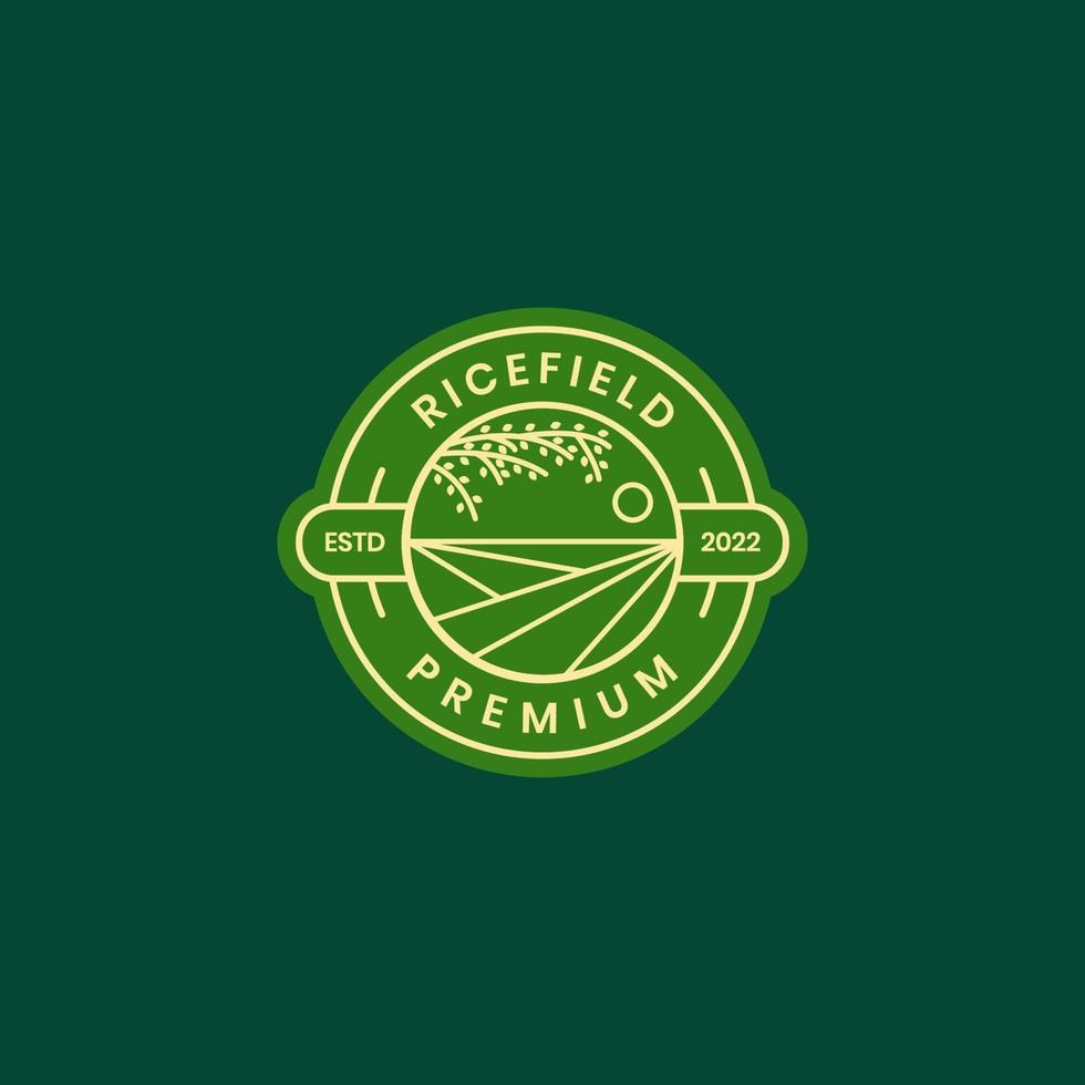 Landwirtschaft Reisfeld Dorf grüne Pflanze Grundnahrungsmittel Abzeichen moderne Logo-Design-Vektorsymbol-Illustrationsvorlage vektor