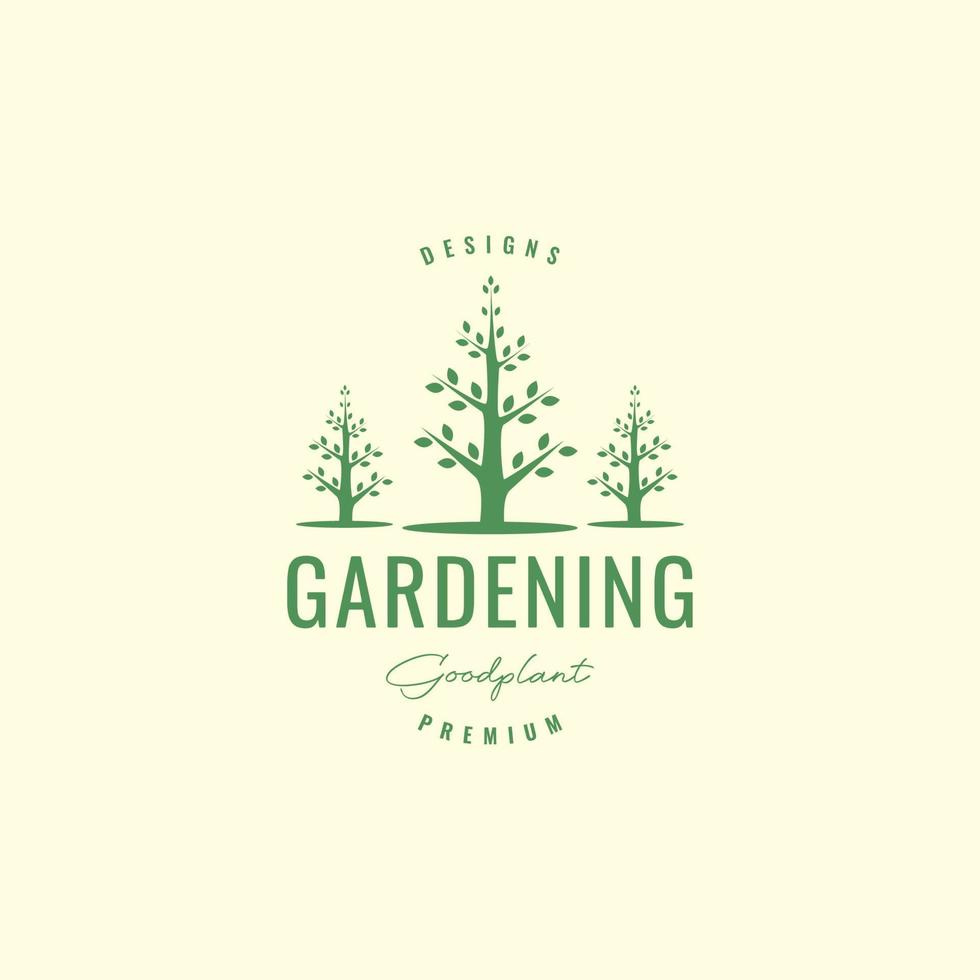 plantering trädgårdsarbete tre träd grön hipster logotyp design vektor ikon illustration mall