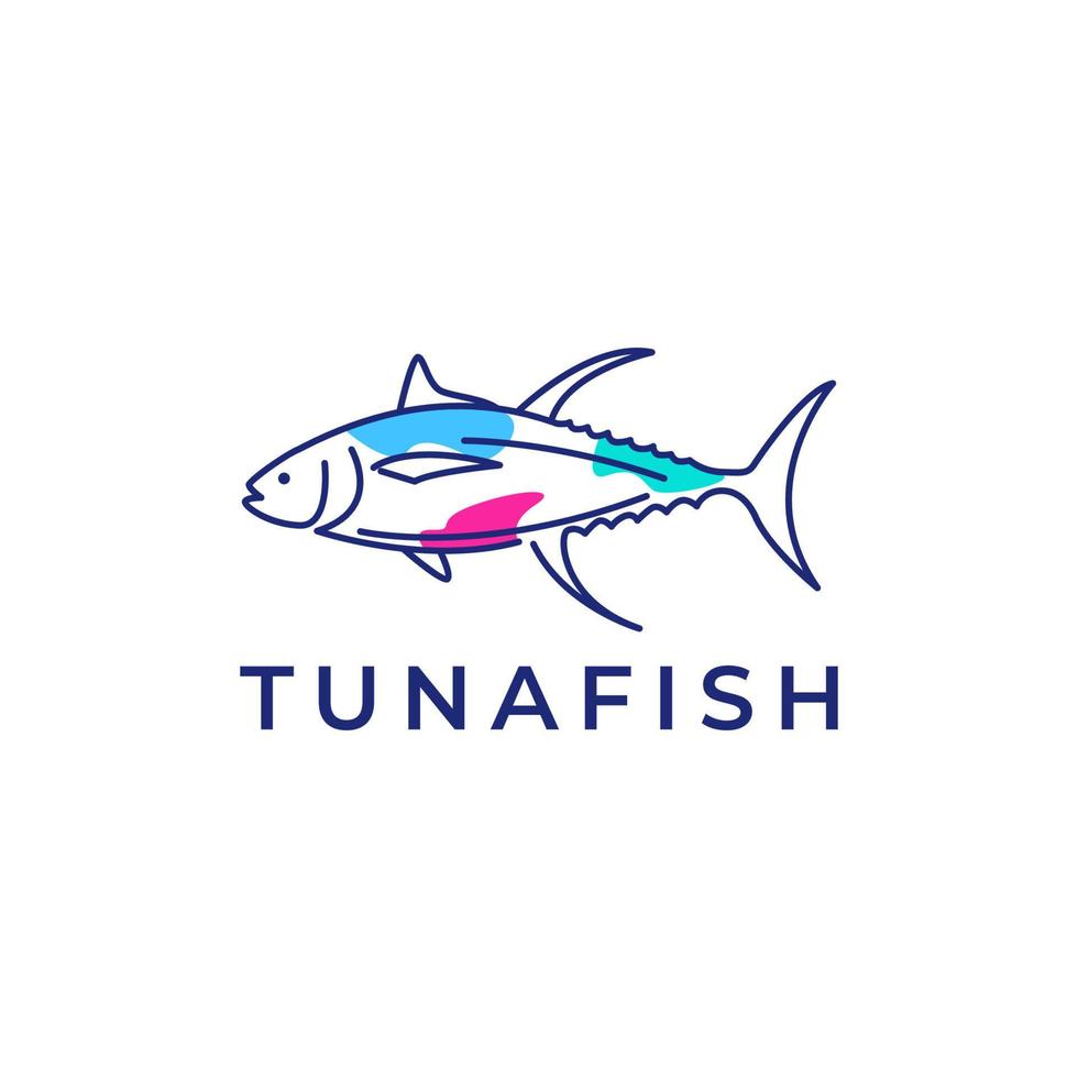 Bra mat tonfisk fisk utsökt fångst fiske hav abstrakt logotyp design vektor ikon illustration mall
