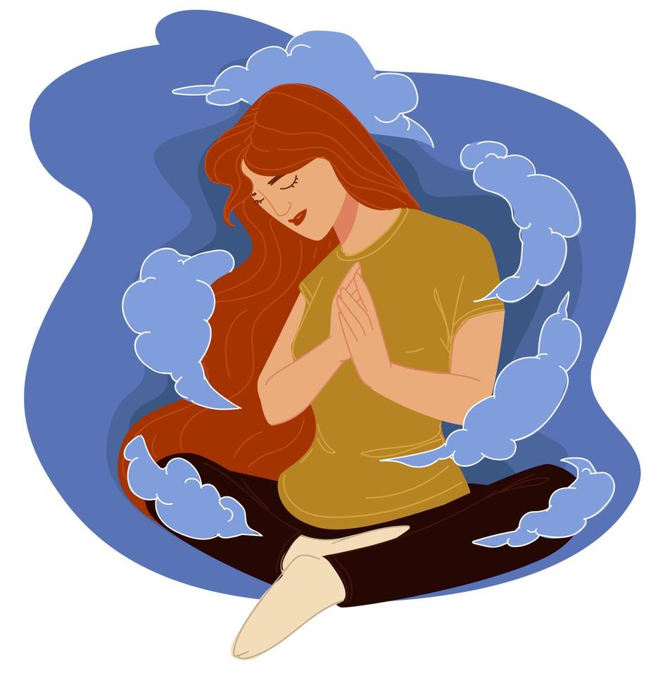 Frau, die Yoga, Meditation und Körperruhe praktiziert vektor