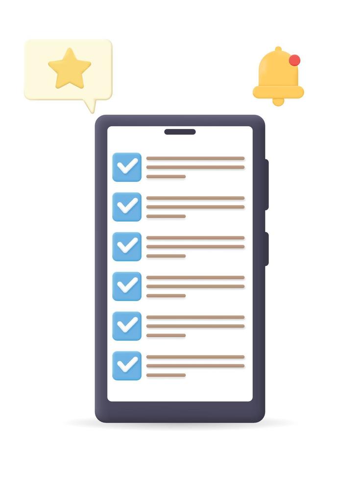 3d checklista på de smartphone. till do lista påminnelse vektor