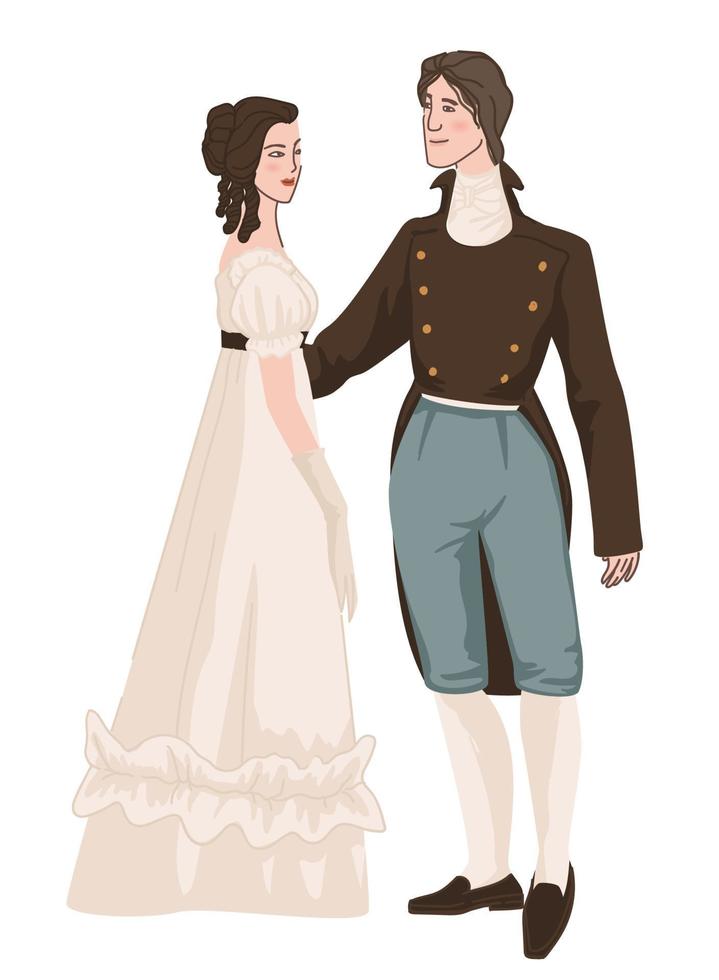 Mann und Frau tragen Vintage-Kleidung, alte Mode vektor
