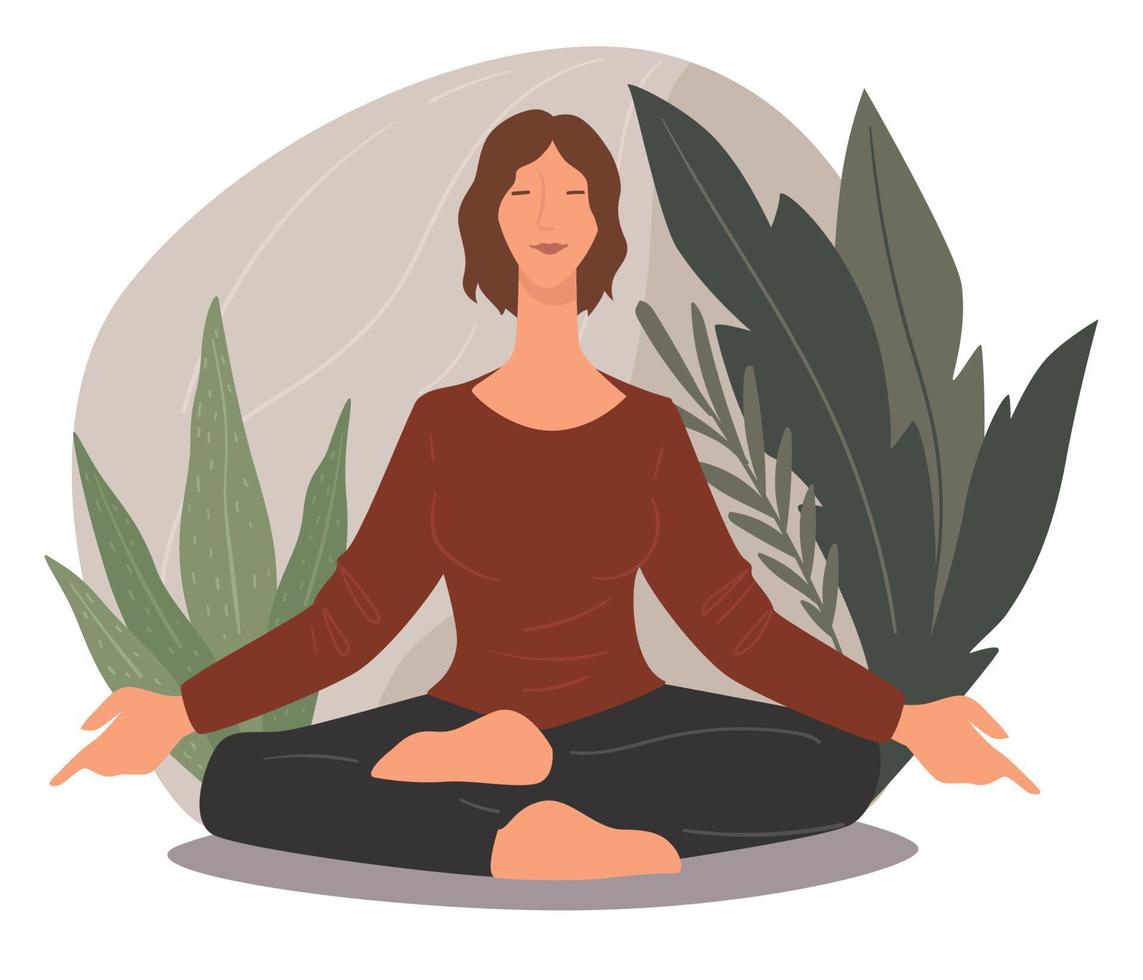 kvinna mediterar och praktiserande yoga asanas poser vektor