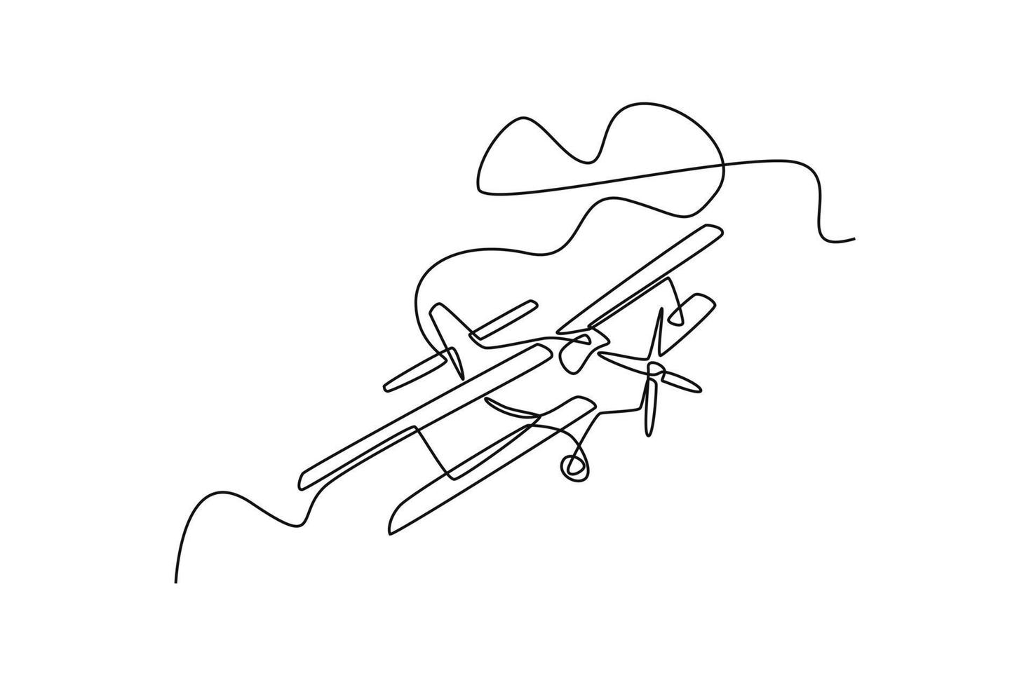 einzelnes Stunt-Flugzeug mit einer Strichzeichnung. Lufttransportkonzept. ununterbrochene Linie zeichnen grafische Vektorillustration des Designs. vektor