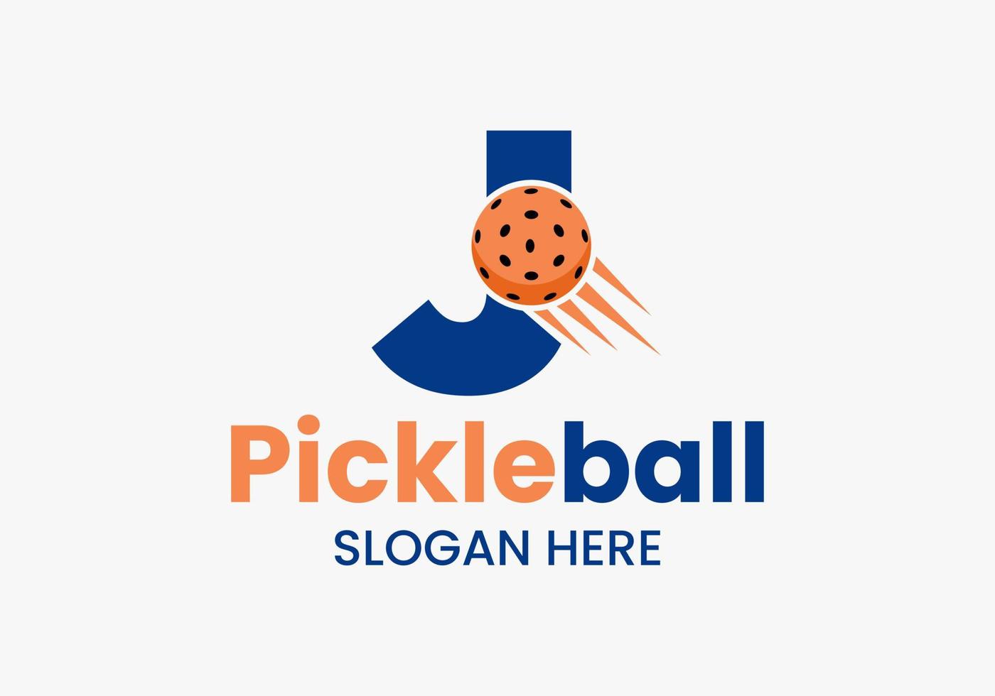 brev j pickleball logotyp begrepp med rör på sig pickleball symbol. ättikslag boll logotyp vektor mall