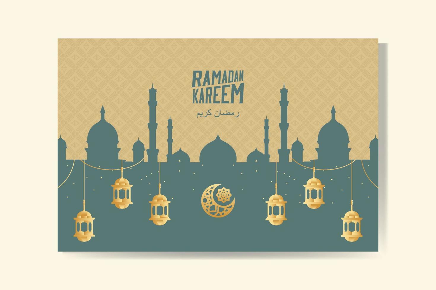 ramadan kareem grußkarte mit goldener laterne und silhouette moschee ramadan mubarak. Hintergrund-Vektor-Illustration vektor