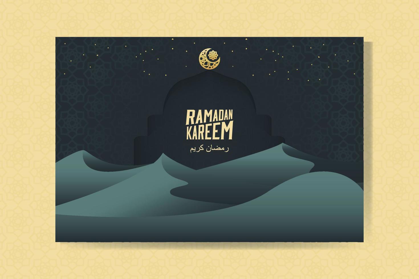 ramadan kareem grußkarte mit mond und sanddünen. Ramadan Mubarak. Hintergrund-Vektor-Illustration. vektor