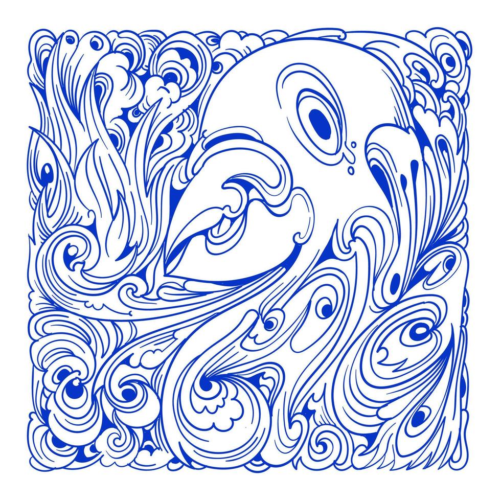 Vektor abstrakte ethnische und kulturelle Doodle-Illustration in blauer Farbe für den Hintergrund