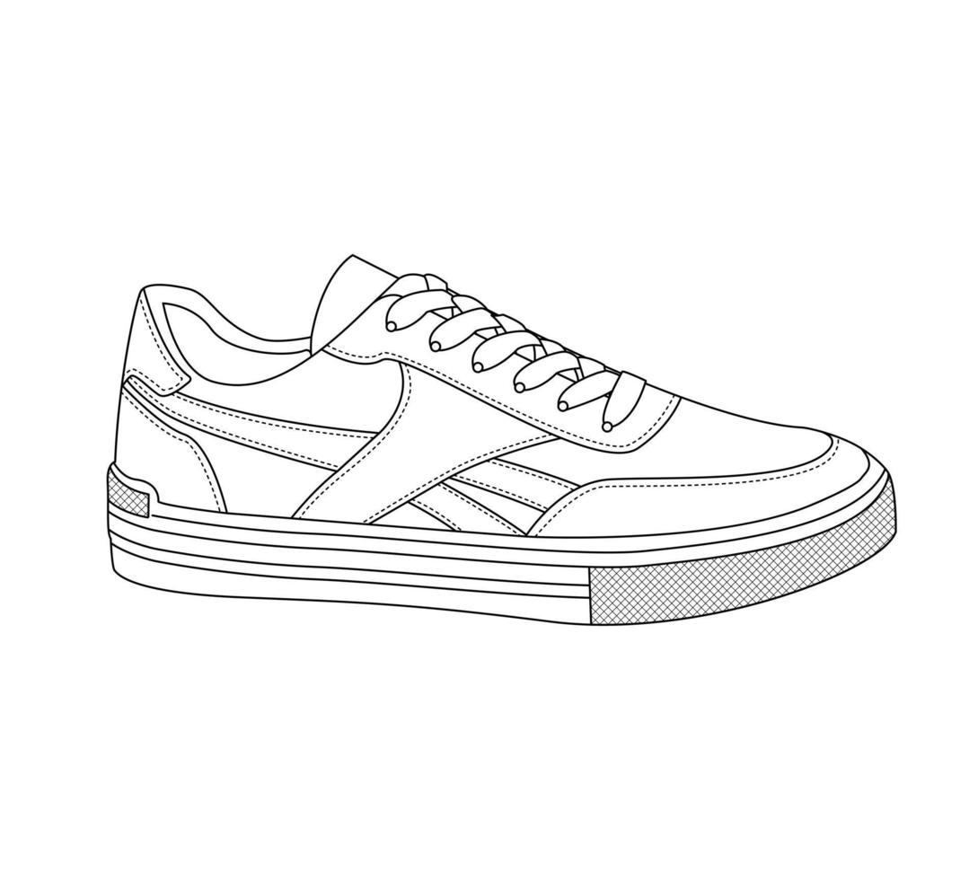 coole Turnschuhe. Turnschuhe Umrissvektor, Turnschuhe im Skizzenstil gezeichnet, schwarze Umrissturnschuhe. Vektor-Illustration. vektor