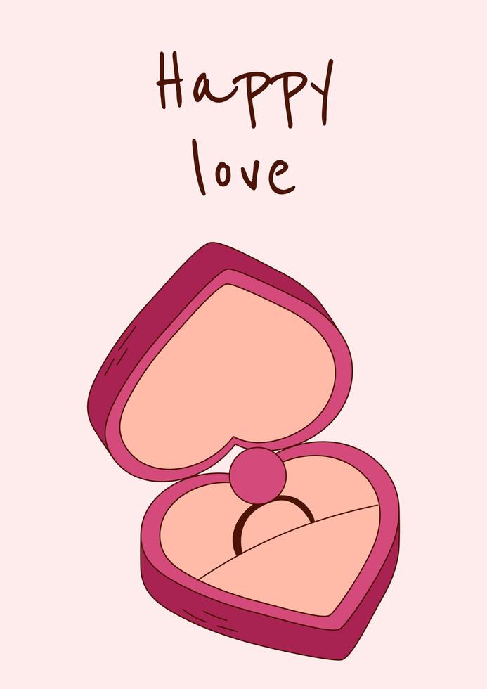 hjärtans dag hälsning kort med en ringa låda. vektor illustration