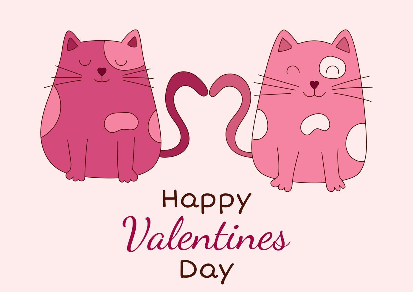 hjärtans dag hälsning kort med två kärleksfull katter. vektor illustration