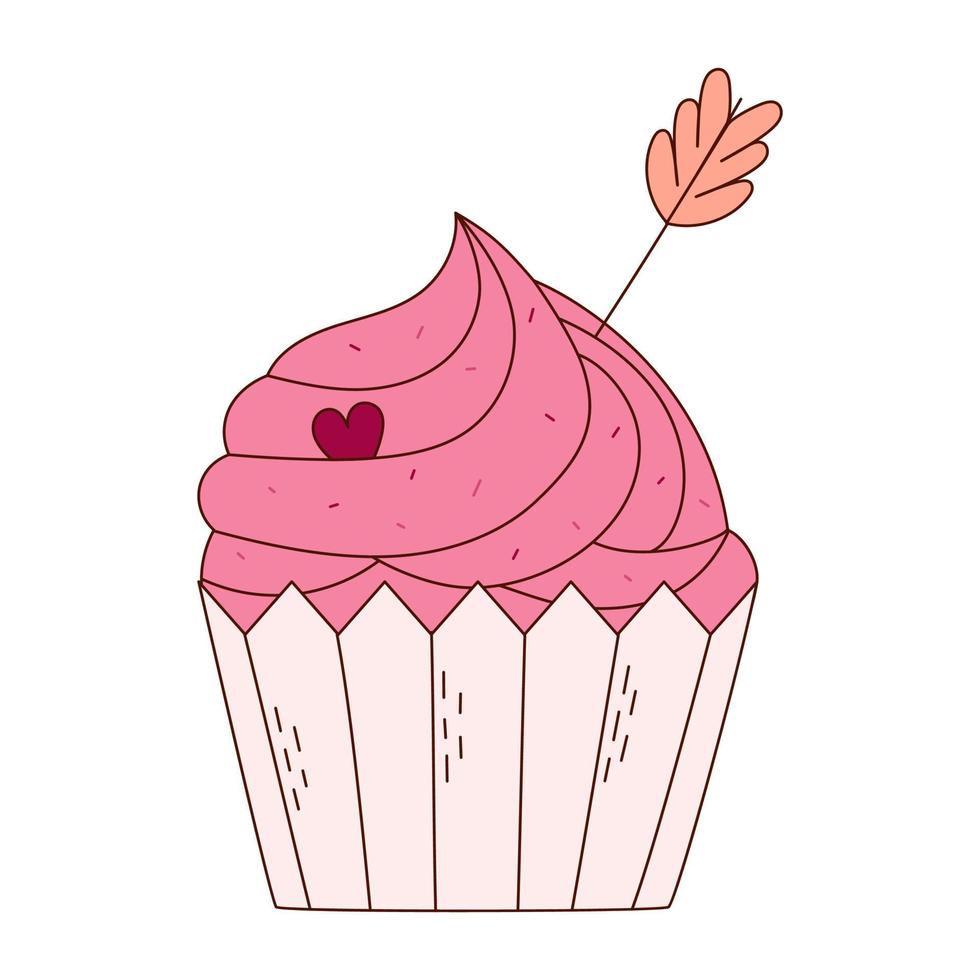 handgezeichneter Cupcake zum Valentinstag. Gestaltungselemente für Poster, Grußkarten, Banner und Einladungen. vektor