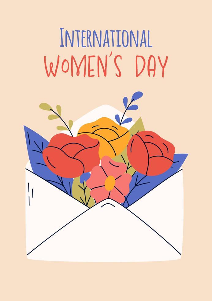 8 Mars, internationell kvinnors dag. hälsning kort eller vykort mallar för kort, affisch, flygblad. flicka kraft, feminism, systerskap begrepp. vektor