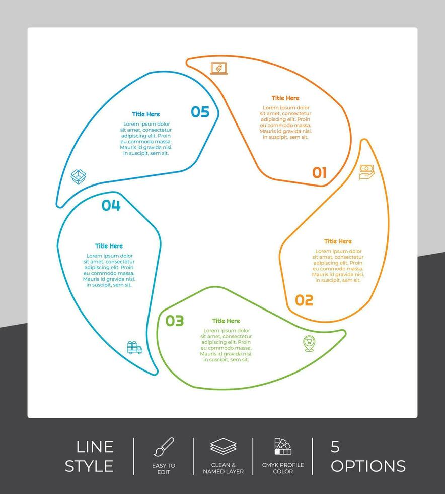 Präsentation Business Option Infografik mit Linienstil und farbenfrohem Konzept. 5 Infografikoptionen können für geschäftliche Zwecke verwendet werden. vektor