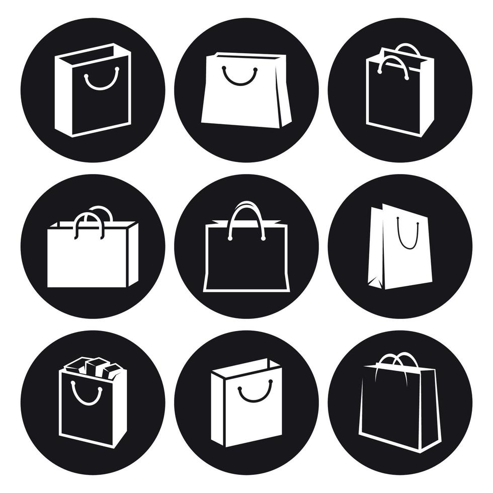 Einkaufstasche-Symbole gesetzt. weiß auf schwarzem Grund vektor