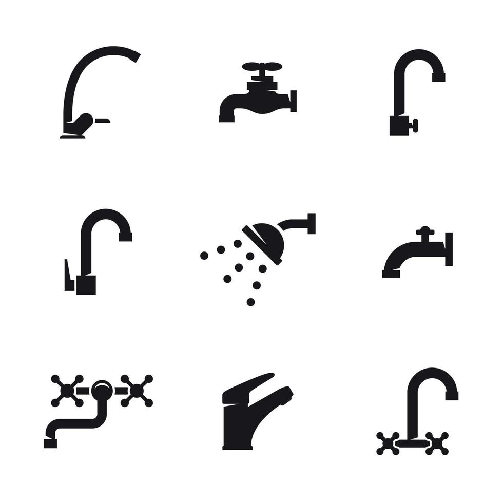 Wasserhahn-Symbole gesetzt. schwarz auf weißem Grund vektor