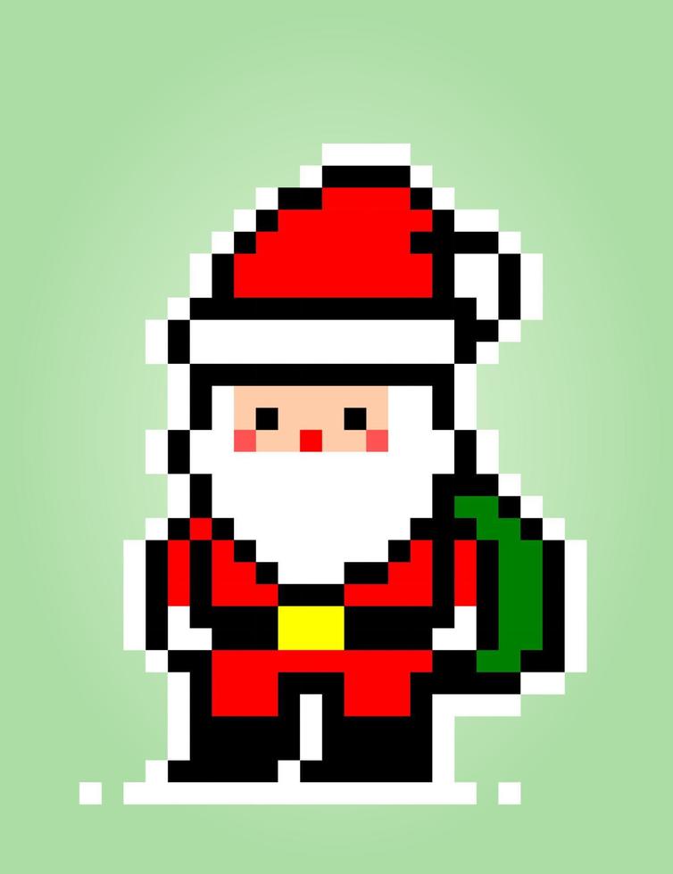 8-Bit-Pixel des Weihnachtsmann-Aufklebers. für Asset-Spiele und Kreuzstichmuster in Vektorgrafiken. vektor