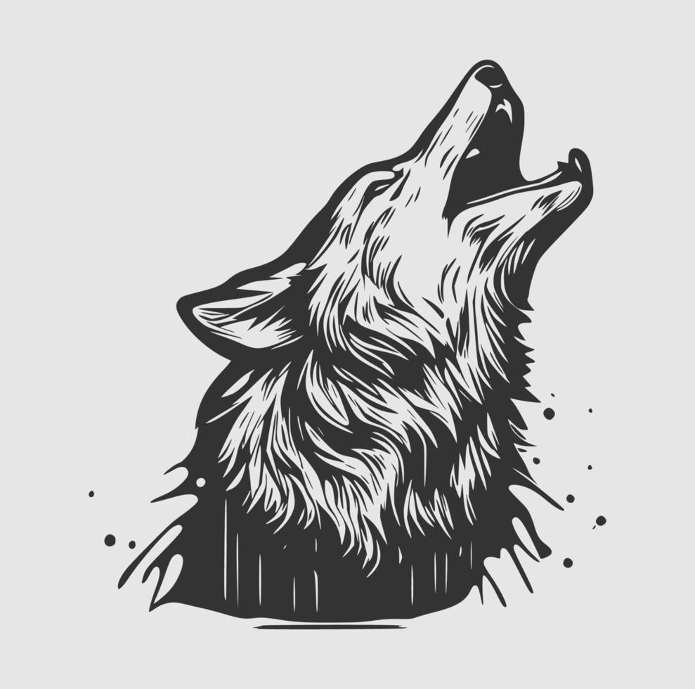 setze den Kopf eines Wolfes. Silhouette und Styling des Kopfes für Ihr Design. Vektorillustrationsskizze vektor