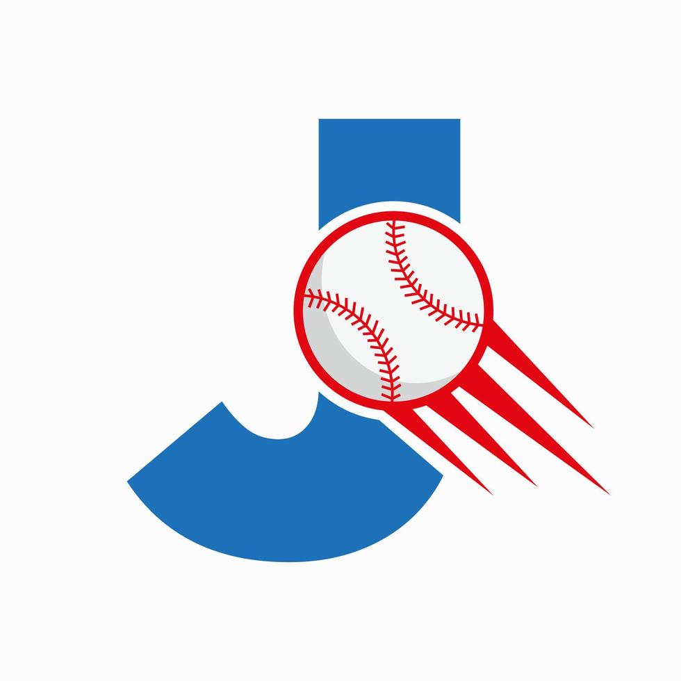 Anfangsbuchstabe j Baseball-Logo-Konzept mit beweglicher Baseball-Icon-Vektorvorlage vektor