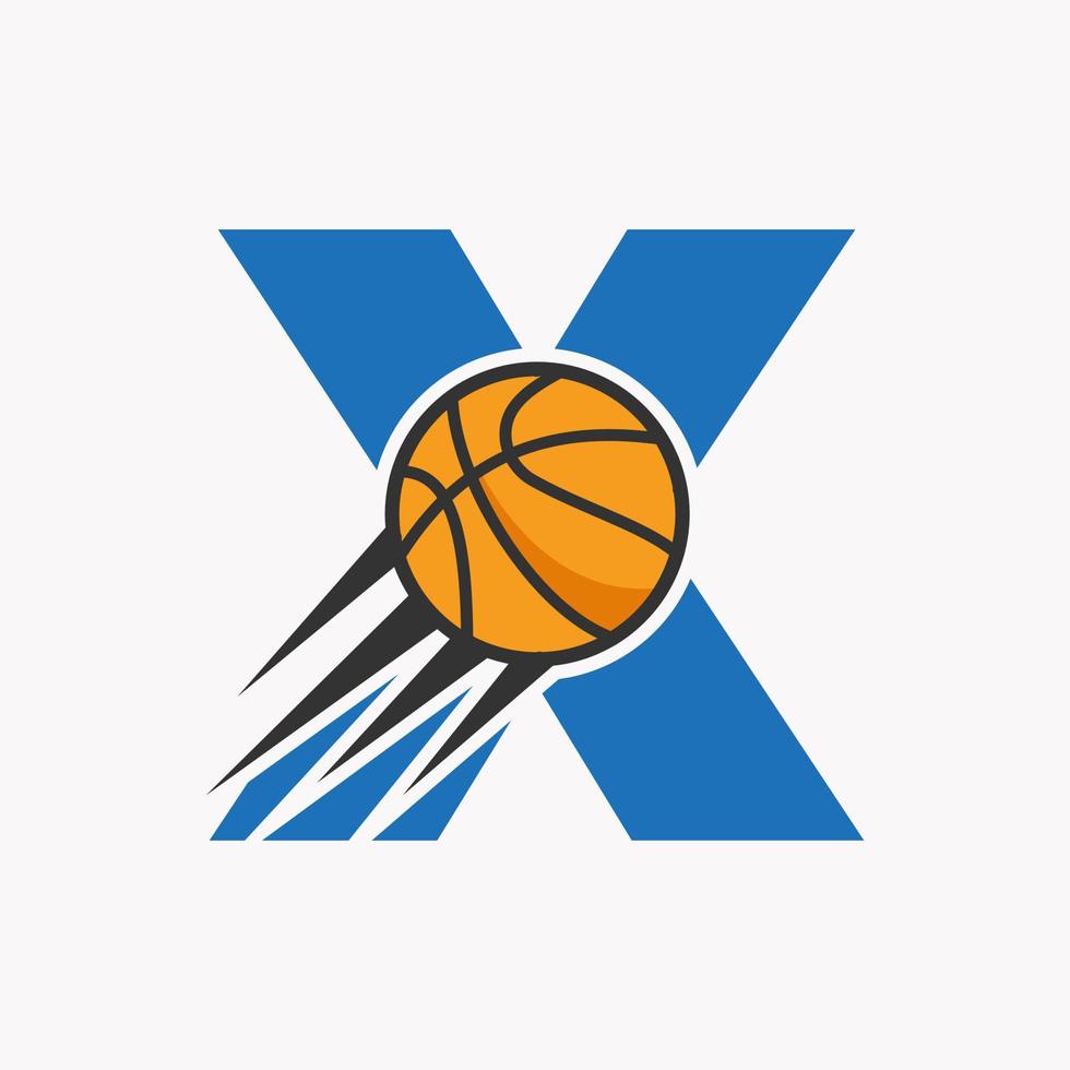 första brev x basketboll logotyp begrepp med rör på sig basketboll ikon. korg boll logotyp symbol vektor mall