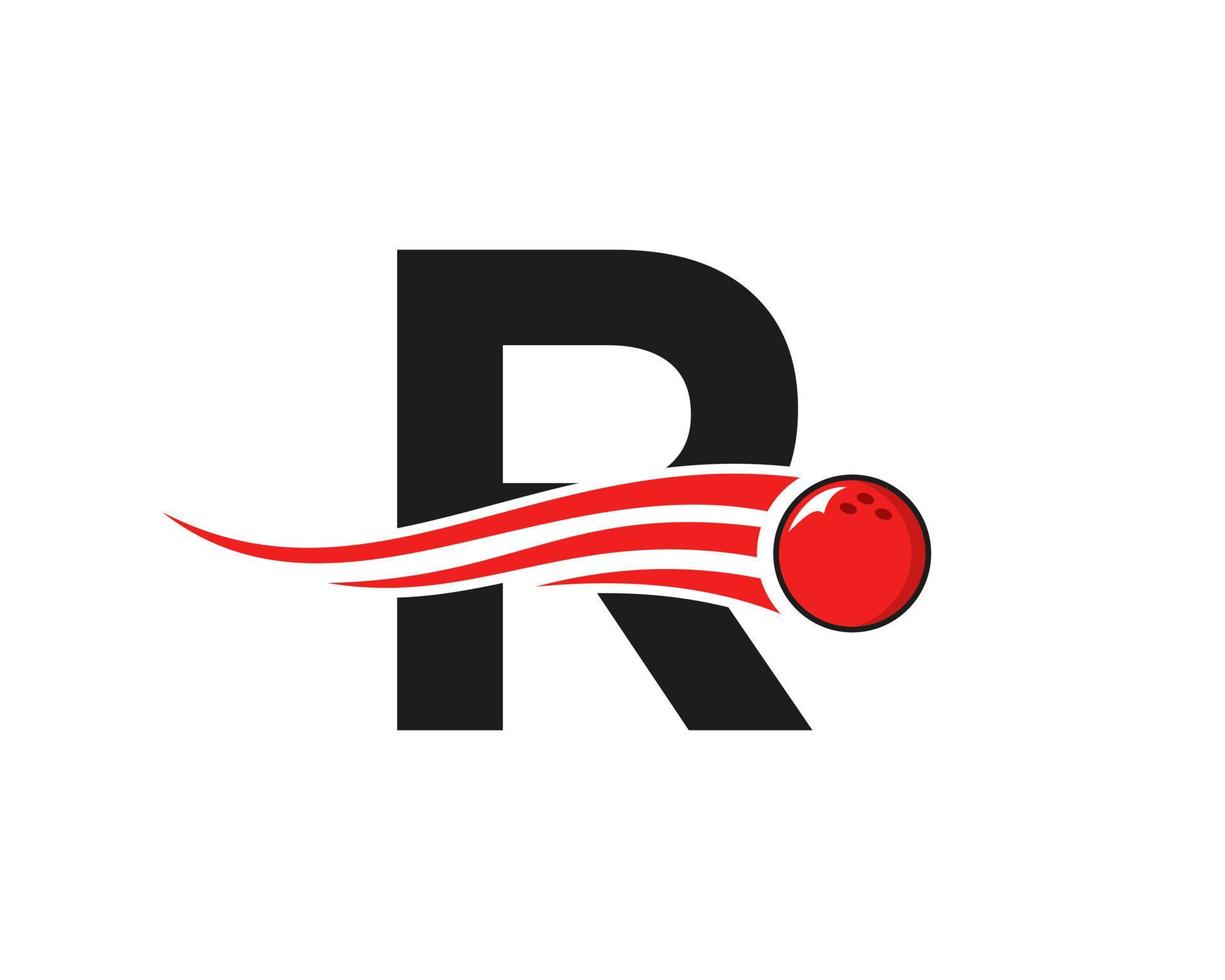 brev r bowling logotyp. bowling boll symbol med röd rör på sig boll vektor mall