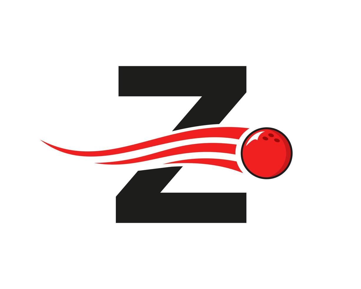 brev z bowling logotyp. bowling boll symbol med röd rör på sig boll vektor mall