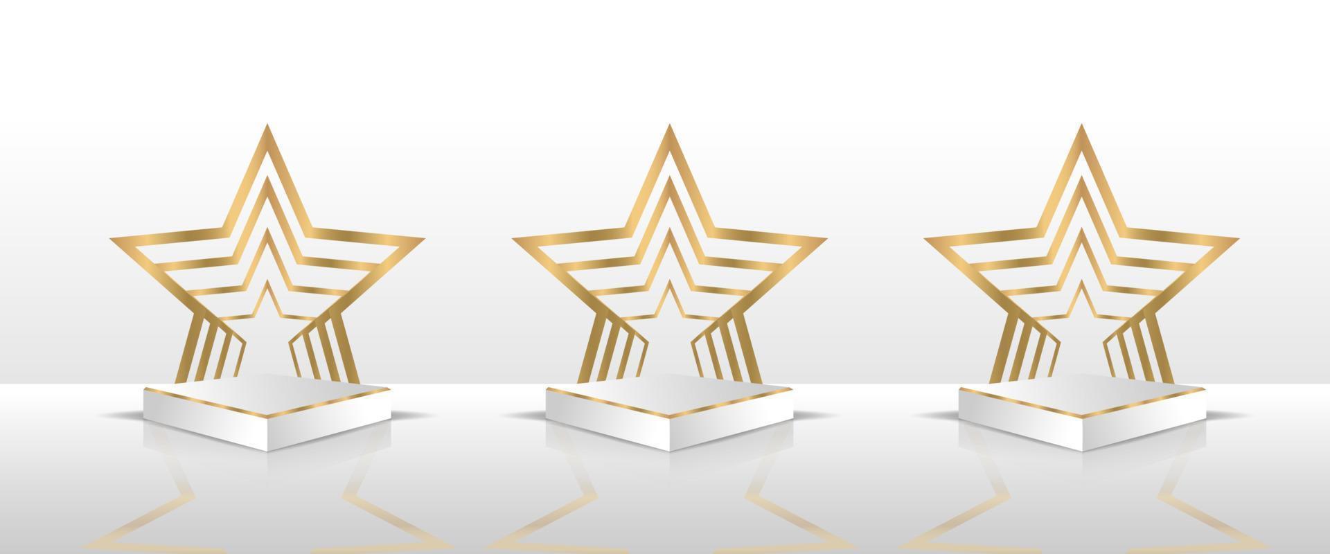 uppsättning av realistisk podium visa design med gyllene stjärna ornament vektor