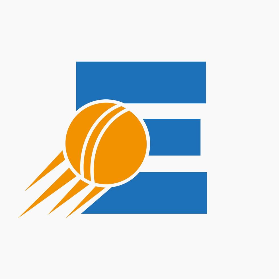 brev e cricket logotyp begrepp med rör på sig cricket boll ikon. cricket sporter logotyp symbol vektor mall
