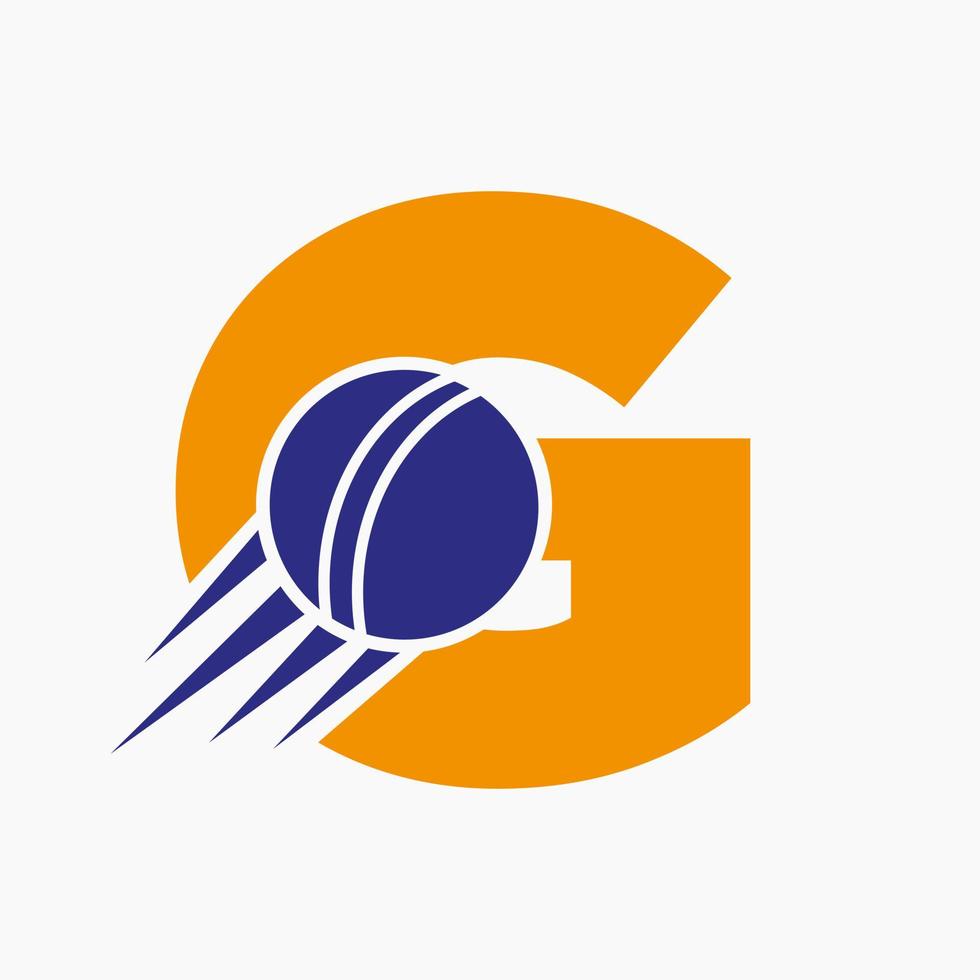 Buchstabe g Cricket-Logo-Konzept mit beweglichem Cricket-Ball-Symbol. Cricket-Sport-Logo-Symbol-Vektor-Vorlage vektor