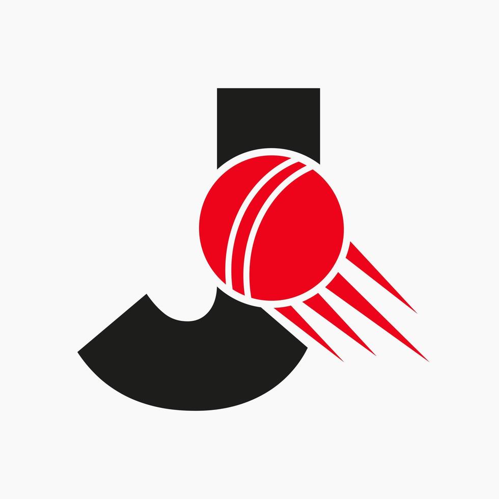 Buchstabe j Cricket-Logo-Konzept mit beweglichem Cricket-Ball-Symbol. Cricket-Sport-Logo-Symbol-Vektor-Vorlage vektor